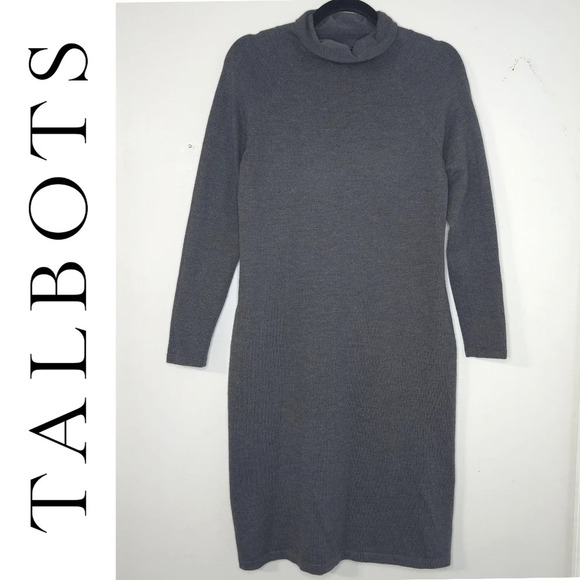 TALBOTS Italian Merino Wool Charcoal Long Sleeve Turtle Neck Dress, Size S - Picture 2 of 13
